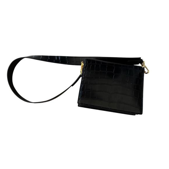 JW PEI Mini Shoulder Croc Embossed Faux Leather Bag Magnetic Lock Black ~ 8"x6" - Picture 10 of 11